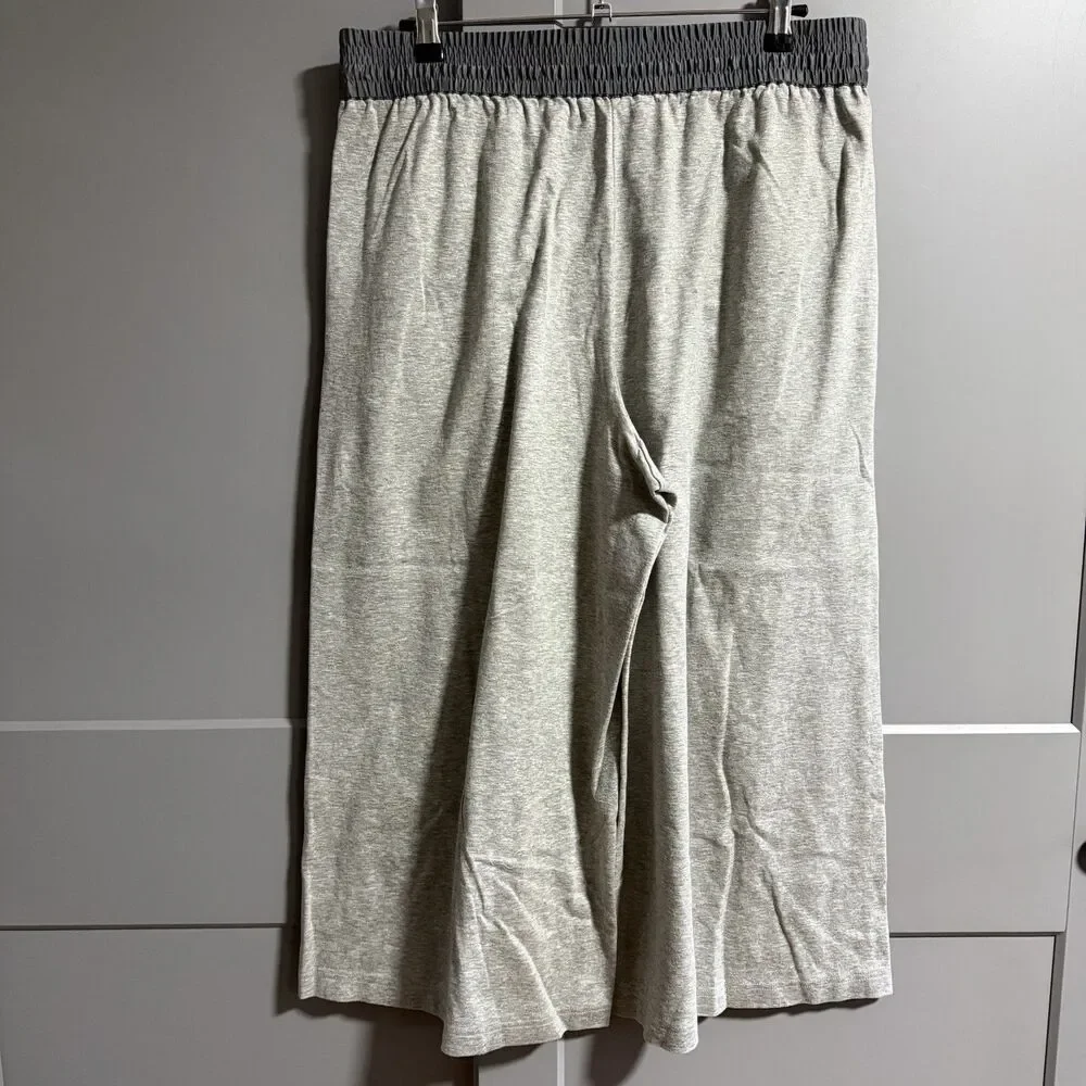 Lafayette 148 Women Pull On Elastic Waist Wide Leg Crop Pants Gray Large Lounge